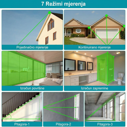 Digitalni laserski metar do 50 metara — punjiv USB-C, digitalna libela